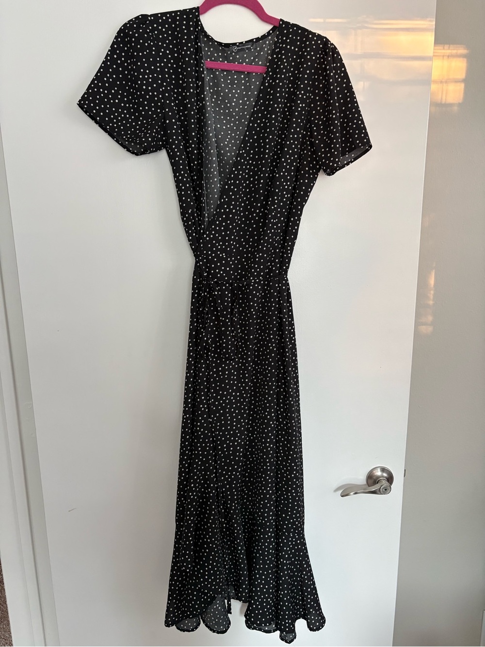 Black Polka Dot Wrap Maxi Dress - Women's